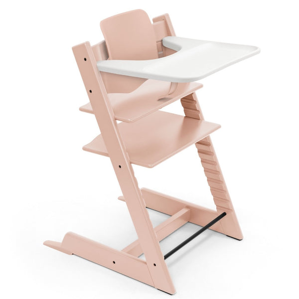Cadeira Tripp Trapp® com Baby Set² e Tabuleiro Stokke®, cadeira evolutiva em madeira com assento ajustável, ideal para acompanhar o crescimento da criança. Serene pink