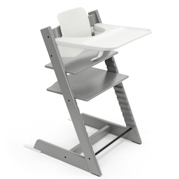 Cadeira Tripp Trapp® com Baby Set² e Tabuleiro Stokke®, cadeira evolutiva em madeira com assento ajustável, ideal para acompanhar o crescimento da criança. Storm grey