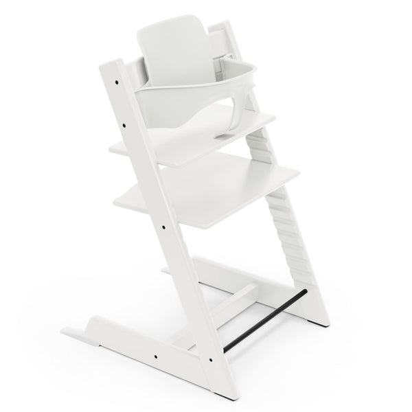 Cadeira Tripp Trapp® com Baby Set² e Tabuleiro Stokke®, cadeira evolutiva em madeira com assento ajustável, ideal para acompanhar o crescimento da criança. White
