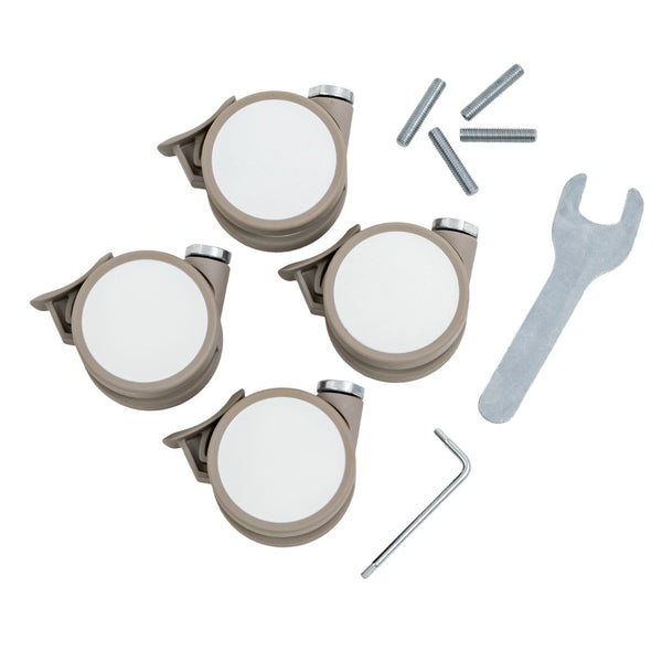 Rodas para berço Stokke Nighti Mini e Nighti Bed, giratórias e com sistema de bloqueio para facilitar a deslocação entre divisões.