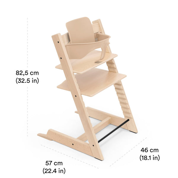 Cadeira evolutiva Stokke Tripp Trapp com Baby Set² para bebé e criança na cor beech natural