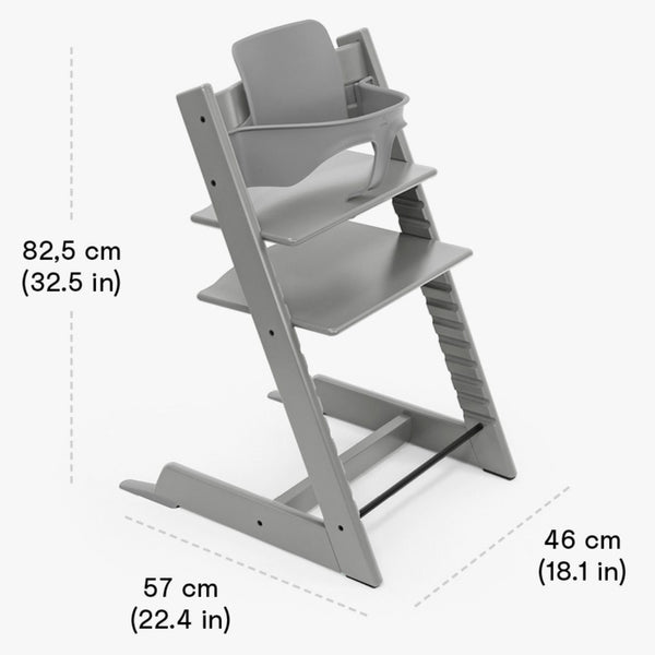 Cadeira evolutiva Stokke Tripp Trapp com Baby Set² para bebé e criança na cor storm grey