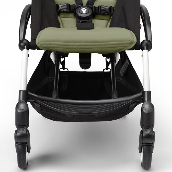 Carrinho Stokke YOYO³ compacto e ultraleve ideal para viagens e cabine de avião estrutura preta cor olive