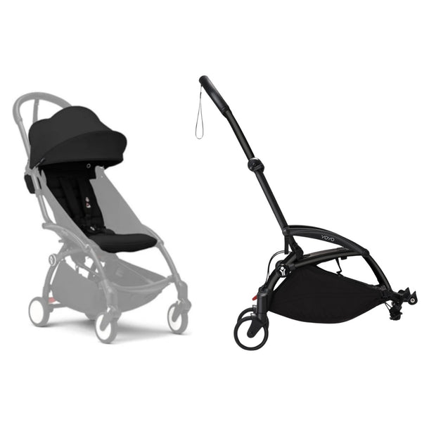 STOKKE YOYO³ CONNECT, acessório para transformar o carrinho STOKKE YOYO³ num carrinho duplo compacto, leve e fácil de manobrar, com apenas 44 cm de largura, encosto reclinável, arnês de 5 pontos e capota com proteção UV. Black Black