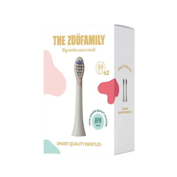 Pack de 2 Recargas para Escova de Dentes Elétrica Zoo, com cerdas indicadoras de desgaste, formato ergonómico em W e proteção em silicone.