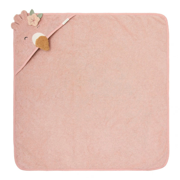 Toalha de Banho Little Dutch em 100% algodão orgânico com capuz de animal, disponível nos designs Flamingo rosa.