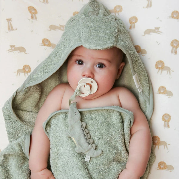 Toalha de Banho Little Dutch em 100% algodão orgânico com capuz de animal, disponível nos designs Crocodile.