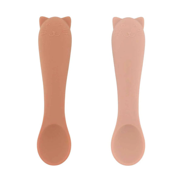 Conjunto de 2 primeiras colheres para bebé em silicone alimentar, macias e ergonómicas, ideais para a introdução alimentar e aprendizagem autónoma Mr. Cat