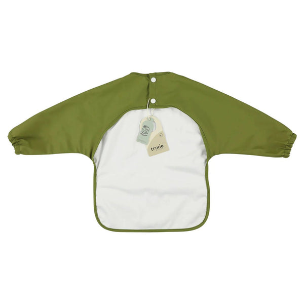Babete impermeável com mangas compridas e bolso recolhe-migalhas, fabricado em poliéster reciclado, ideal para proteger a roupa do bebé durante as refeições e atividades criativas Mr. Dino