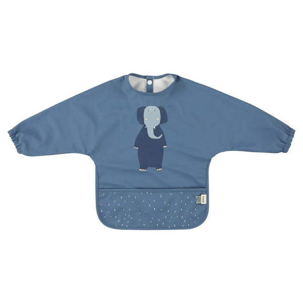 Babete impermeável com mangas compridas e bolso recolhe-migalhas, fabricado em poliéster reciclado, ideal para proteger a roupa do bebé durante as refeições e atividades criativas Mr. Elephant