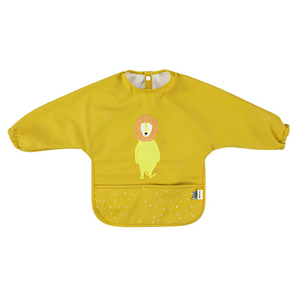 Babete impermeável com mangas compridas e bolso recolhe-migalhas, fabricado em poliéster reciclado, ideal para proteger a roupa do bebé durante as refeições e atividades criativas Mr. Lion