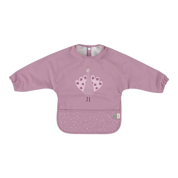 Babete impermeável com mangas compridas e bolso recolhe-migalhas, fabricado em poliéster reciclado, ideal para proteger a roupa do bebé durante as refeições e atividades criativas Mr. Peacock