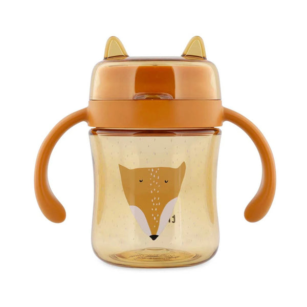 Copo 360º Trixie em Tritan para bebé, com sistema anti-derrame, resistente e fácil de segurar para aprendizagem autónoma da bebida laranja Mr fox