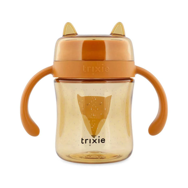 Copo 360º Trixie em Tritan para bebé, com sistema anti-derrame, resistente e fácil de segurar para aprendizagem autónoma da bebida laranja Mr fox