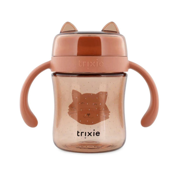 Copo 360º Trixie em Tritan para bebé, com sistema anti-derrame, resistente e fácil de segurar para aprendizagem autónoma da bebida rosa Mr cat