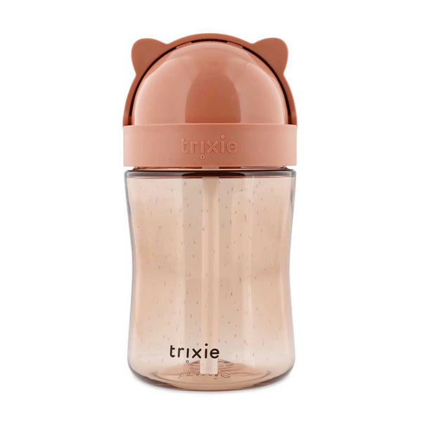 Copo com palhinha Trixie em Tritan para bebé, com sistema anti-derrame, tampa protetora e palhinha em silicone macia cor laranja fox