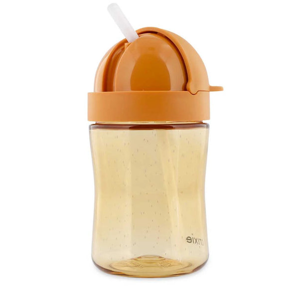 Copo com palhinha Trixie em Tritan para bebé, com sistema anti-derrame, tampa protetora e palhinha em silicone macia cor laranja fox