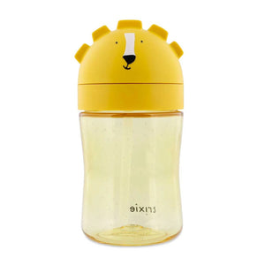 Copo com palhinha Trixie em Tritan para bebé, com sistema anti-derrame, tampa protetora e palhinha em silicone macia cor amarelo lion