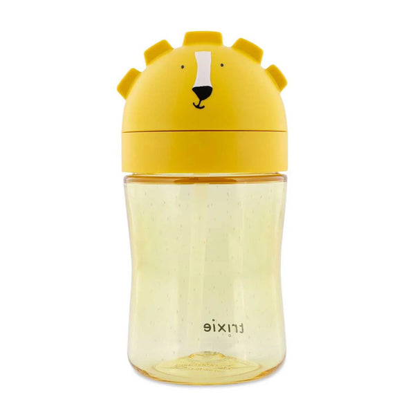 Copo com palhinha Trixie em Tritan para bebé, com sistema anti-derrame, tampa protetora e palhinha em silicone macia cor amarelo lion
