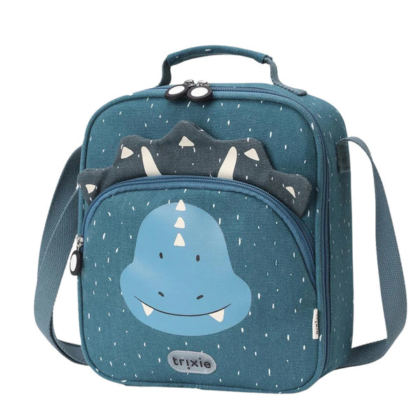 Lancheira térmica Trixie infantil com tiracolo ajustável, compartimento isotérmico e bolso frontal para snacks e acessórios mrs triceratops