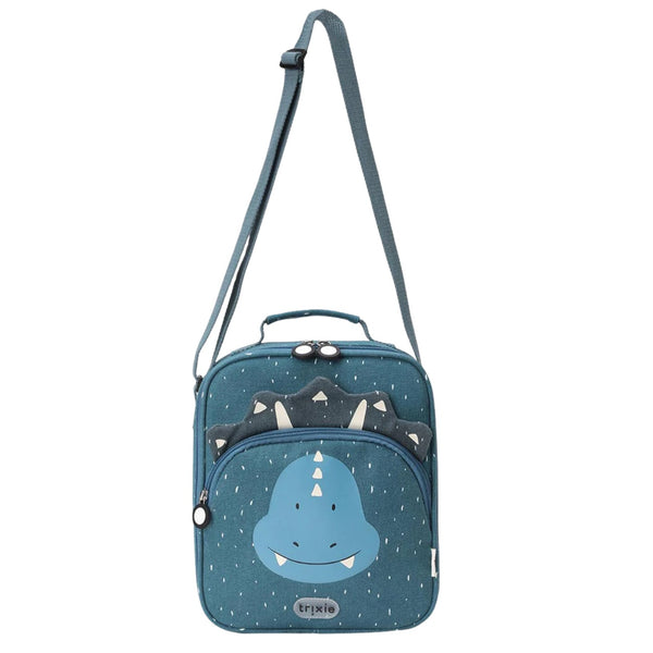 Lancheira térmica Trixie infantil com tiracolo ajustável, compartimento isotérmico e bolso frontal para snacks e acessórios mrs triceratops