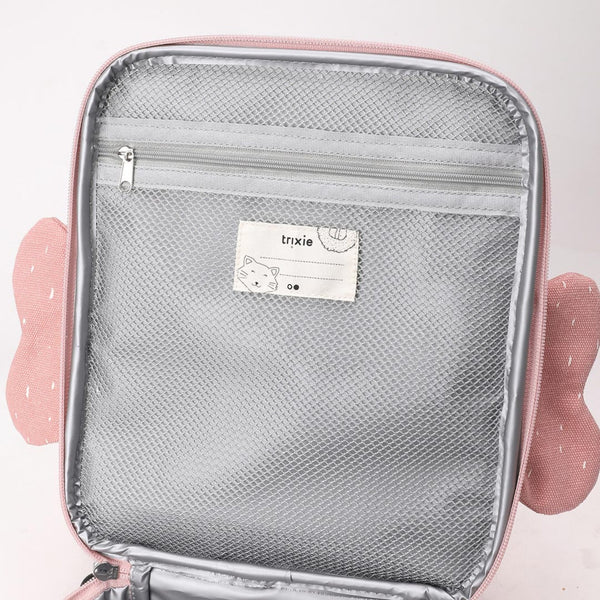 Lancheira térmica Trixie infantil com tiracolo ajustável, compartimento isotérmico e bolso frontal para snacks e acessórios mrs butterfly