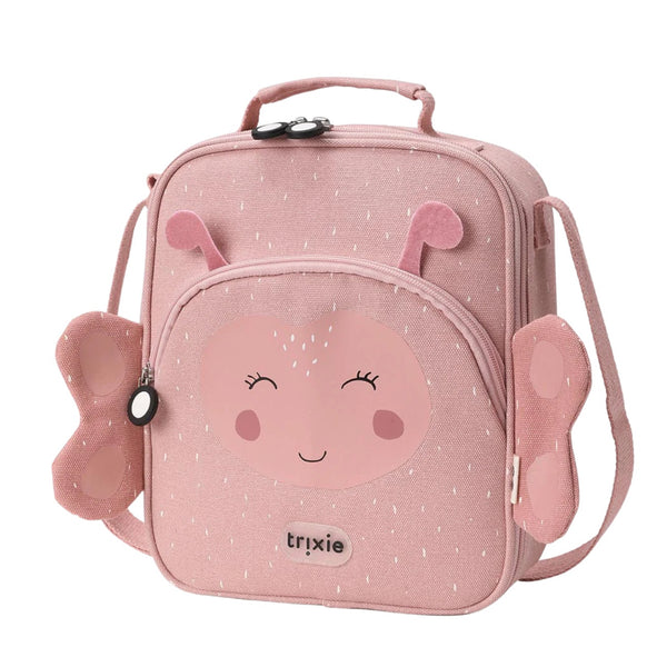 Lancheira térmica Trixie infantil com tiracolo ajustável, compartimento isotérmico e bolso frontal para snacks e acessórios mrs butterfly