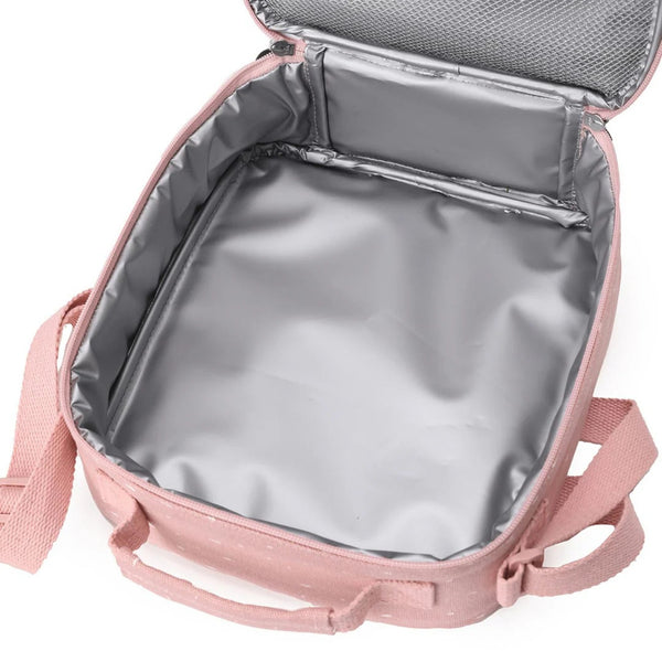 Lancheira térmica Trixie infantil com tiracolo ajustável, compartimento isotérmico e bolso frontal para snacks e acessórios mrs butterfly