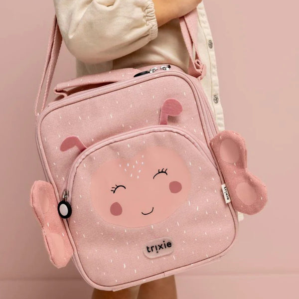 Lancheira térmica Trixie infantil com tiracolo ajustável, compartimento isotérmico e bolso frontal para snacks e acessórios mrs butterfly