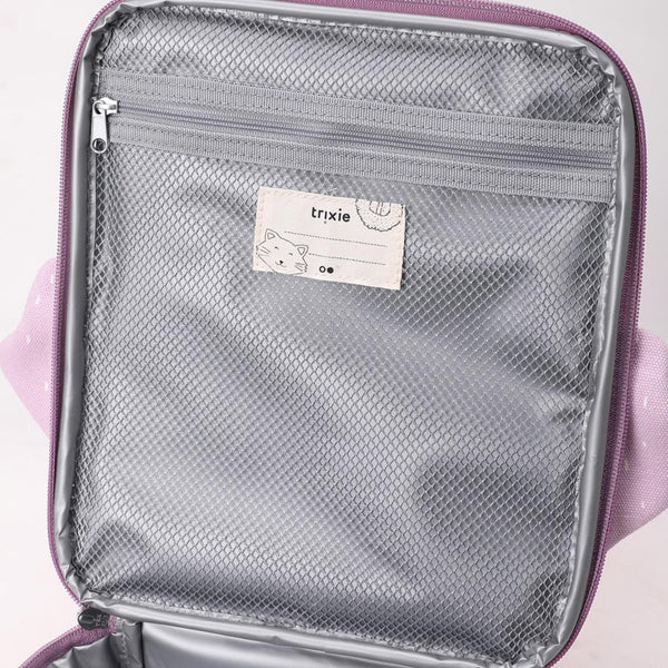 Lancheira térmica Trixie infantil com tiracolo ajustável, compartimento isotérmico e bolso frontal para snacks e acessórios mrs. peacock
