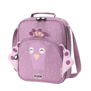 Lancheira térmica Trixie infantil com tiracolo ajustável, compartimento isotérmico e bolso frontal para snacks e acessórios mrs. peacock