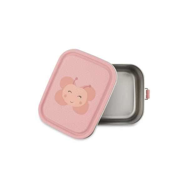Marmita metálica pequena infantil em aço inoxidável com fechos de silicone, ideal para snacks e pequenas refeições na escola ou passeios
Mrs Butterfly