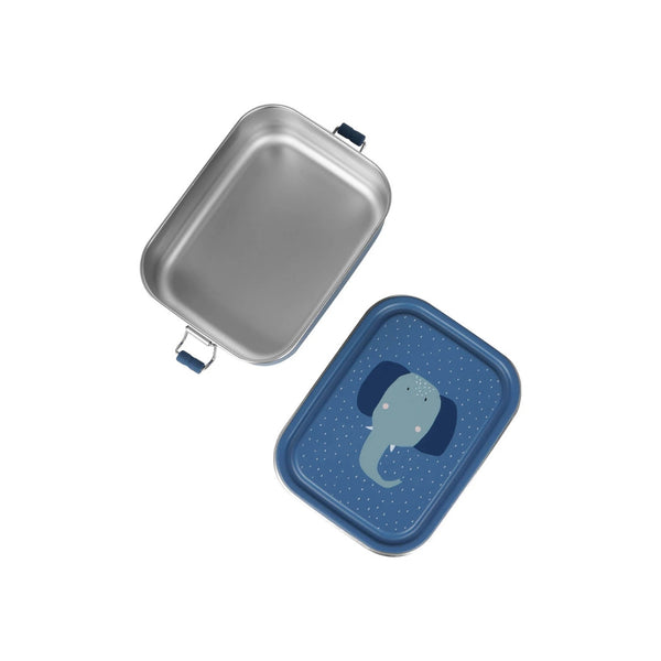 Marmita metálica pequena infantil em aço inoxidável com fechos de silicone, ideal para snacks e pequenas refeições na escola ou passeios
Mrs Elephant