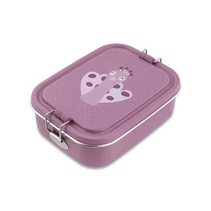 Marmita metálica pequena infantil em aço inoxidável com fechos de silicone, ideal para snacks e pequenas refeições na escola ou passeios
Mrs Peacock