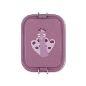 Marmita metálica pequena infantil em aço inoxidável com fechos de silicone, ideal para snacks e pequenas refeições na escola ou passeios
Mrs Peacock