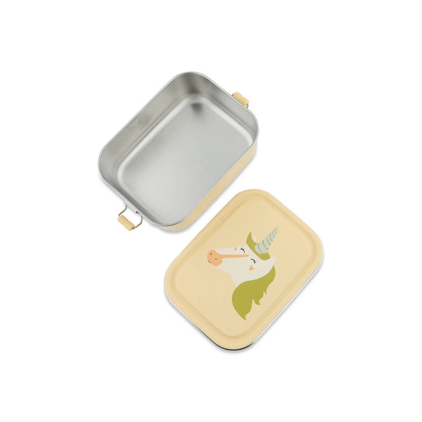 Marmita metálica pequena infantil em aço inoxidável com fechos de silicone, ideal para snacks e pequenas refeições na escola ou passeios
Mrs Unicorn