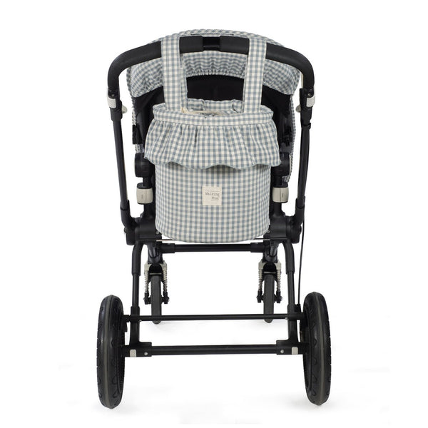 Mala Bucket Praliné Vichy Walking Mum resistente à água com fixação ao carrinho, ideal para transportar os essenciais do bebé durante os passeios. Verde.