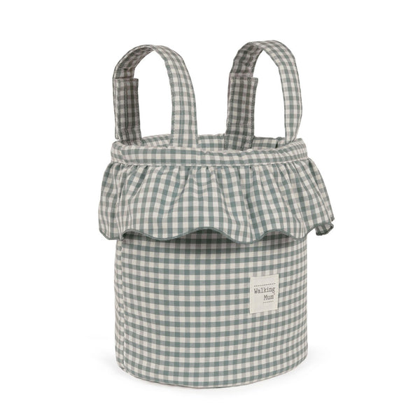 Mala Bucket Praliné Vichy Walking Mum resistente à água com fixação ao carrinho, ideal para transportar os essenciais do bebé durante os passeios. Verde.