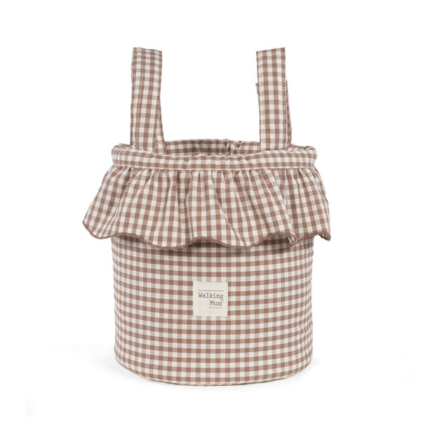 Mala Bucket Praliné Vichy Walking Mum resistente à água com fixação ao carrinho, ideal para transportar os essenciais do bebé durante os passeios. Vermelho