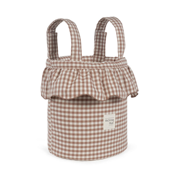Mala Bucket Praliné Vichy Walking Mum resistente à água com fixação ao carrinho, ideal para transportar os essenciais do bebé durante os passeios. Vermelho