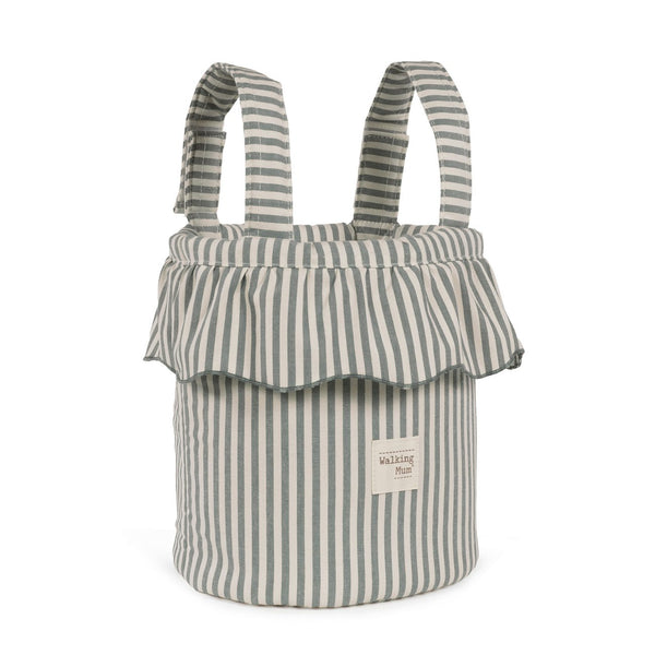 Mala Bucket Praliné Stripes Walking Mum resistente à água com fixação ao carrinho, ideal para transportar os essenciais do bebé durante os passeios. Verde