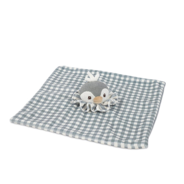 Doudou Penguin Praliné Walking Mum em veludo e malha ultra macia, ideal para confortar e acompanhar o bebé desde o nascimento verde.