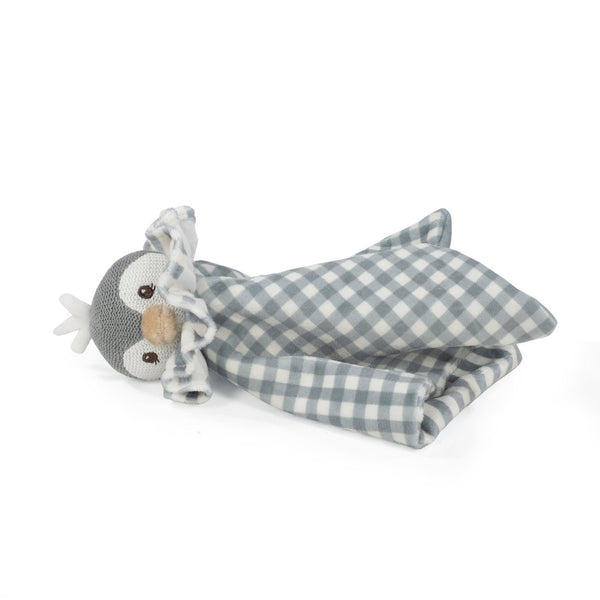Doudou Penguin Praliné Walking Mum em veludo e malha ultra macia, ideal para confortar e acompanhar o bebé desde o nascimento verde.