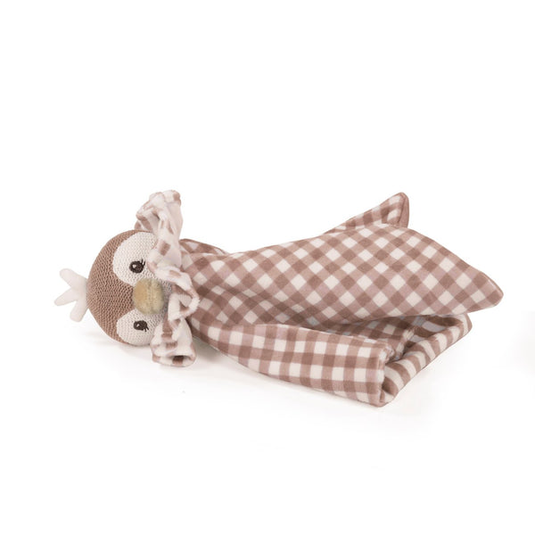 Doudou Penguin Praliné Walking Mum em veludo e malha ultra macia, ideal para confortar e acompanhar o bebé desde o nascimento vermelho.