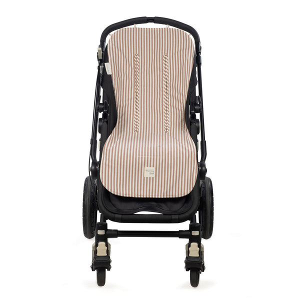Forra universal para carrinho de bebé da walking mum modelo praline strips na cor moka - vermelho