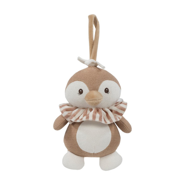 Peluche Musical Pinguim Praliné Mocha Walking Mum com melodia suave, tecido macio e fita de fixação, ideal para acalmar o bebé desde o nascimento vermelho.