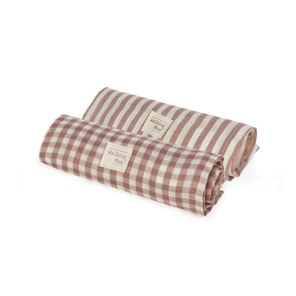 Pack de 2 Musselinas Praliné Walking Mum 70x70 cm em bambu e algodão, macias, respiráveis e ideais para envolver o bebé, passeios e amamentação. Vermelho